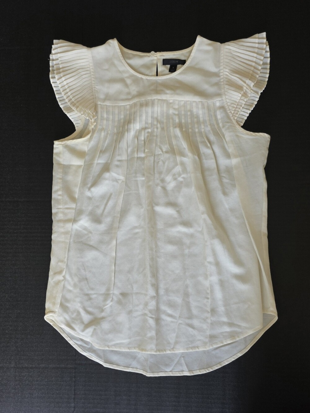 J. Crew Ivory Silk Blouse Plated Flutter Slevees Clean girl Mininmalist Scandi - Picture 2 of 7